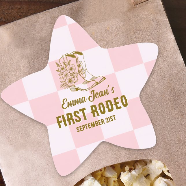 Adesivo Estrela First Rodeo Brown Cowgirl Boots 1st Birthday (First Rodeo Brown Cowgirl Boots 1st Birthday Star Sticker)