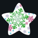 Adesivo Estrela Flocos de neve azuis e prateados<br><div class="desc">Flocos de neve criados digitalmente no Natal ensolarado,  verde,  azul e prateado. Sonhando com uma formulação de Natal branca.</div>