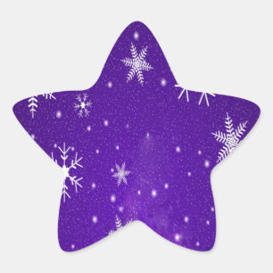 Adesivo Estrela Flocos de neve brancos com fundo azul-roxo