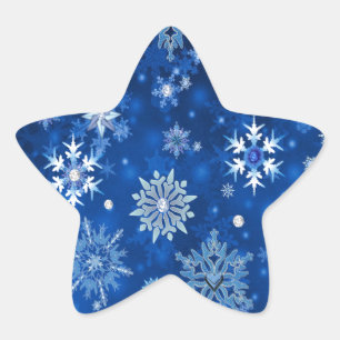 Adesivo Estrela Flocos de neve de Natal Azul e Prata