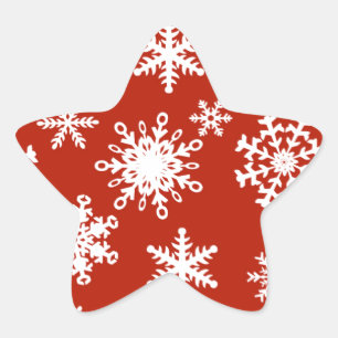 Adesivo Estrela Flocos de neve no branco no fundo vermelho