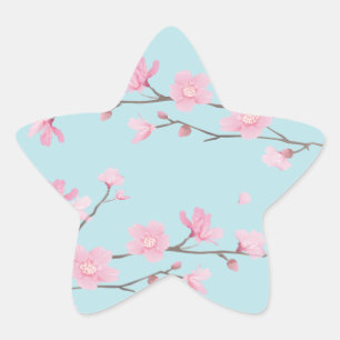 Adesivo Estrela Flor de Cereja - Azul-Céu