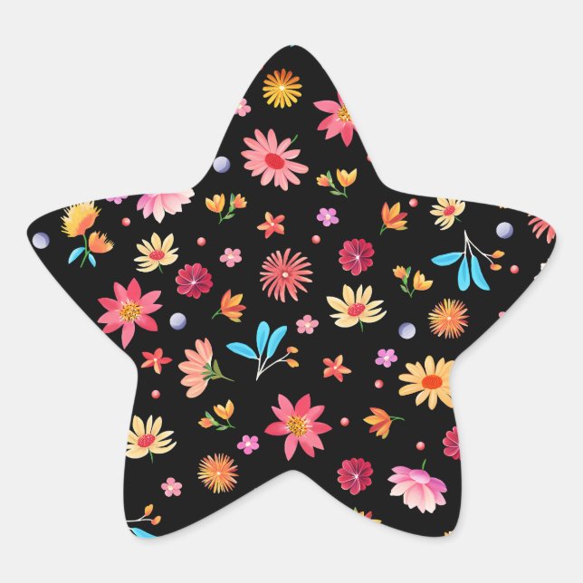 Adesivo Estrela Flores de petinas em preto (Frente)