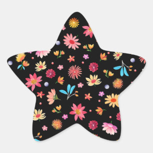Adesivo Estrela Flores de petinas em preto
