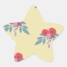 Adesivo Estrela Flores vermelhas e folhas verdes em castanho