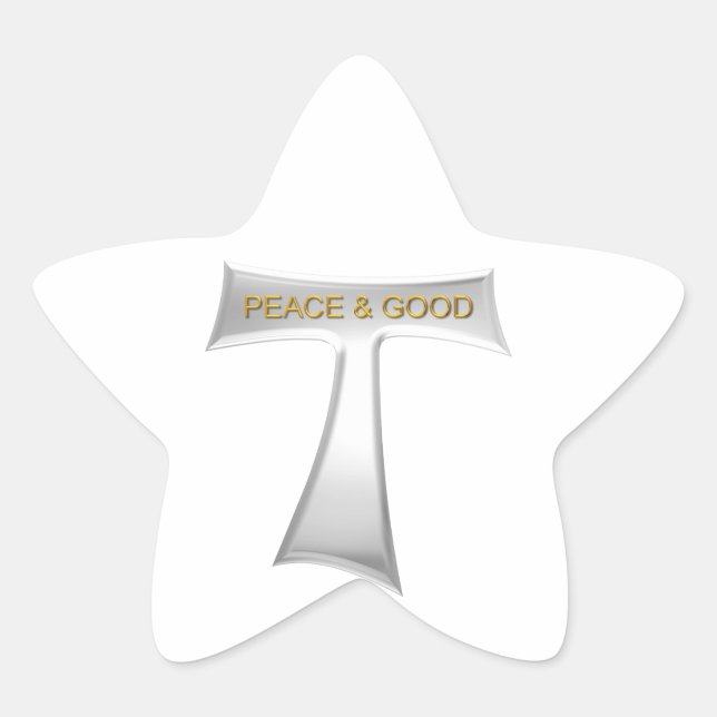 Adesivo Estrela Franciscan Tau Cross Peace e Good Silver & Dourado (Frente)