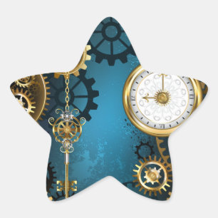 Adesivo Estrela Fundo de turquesa Steampun com engrenagens