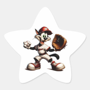 Adesivo Estrela Gatinho De Beisebol Enrola Para Cima