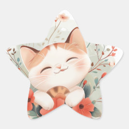 Adesivo Estrela Gato De Chibi Bonito Em Flores Que Sofrem Adolesce