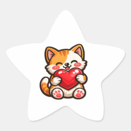 Adesivo Estrela Gato Fofo Coração – Gato Kawaii Abraçando Coração 