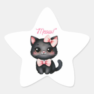 Adesivo Estrela Gato preto bonito com Arco para decoração de Hallo