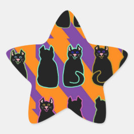Adesivo Estrela Gato preto em listras laranja e roxo
