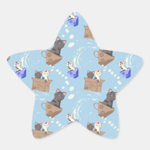 Adesivo Estrela Gatos na caixa e leite cai em azul