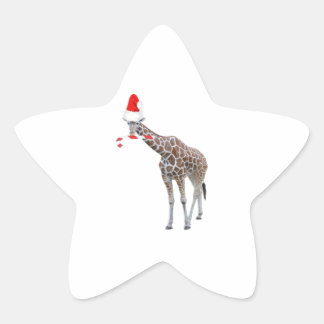 Adesivo Estrela Girafa de Natal com Santa Hat