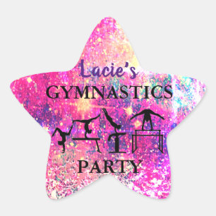 Adesivo Estrela Girls Gymnastics Aniversário Rustic Sparkle Perso