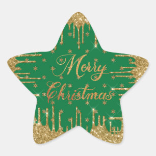 Adesivo Estrela Glitter verde e dourado - natal alegre