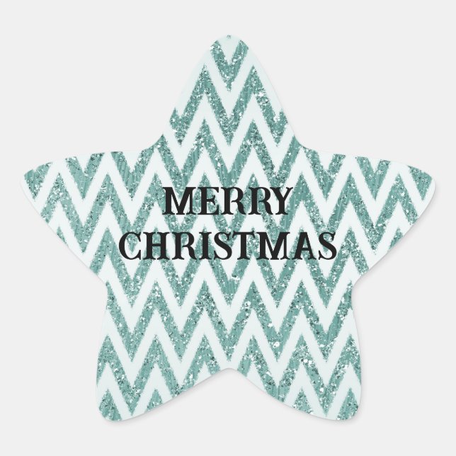 Adesivo Estrela Glitzy Green White Chevron Strips Natal (Frente)