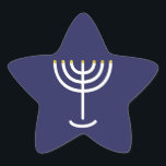 Adesivo Estrela Gráfico Dourado do Marinho Branco Moderno Menorah<br><div class="desc">Hebraico Menorah Sticker. Marinho,  Branco,  Dourado. Transferível e personalizável.</div>