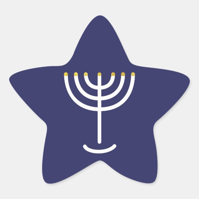 Adesivo Estrela Gráfico Dourado do Marinho Branco Moderno Menorah (Frente)