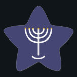 Adesivo Estrela Gráfico Dourado do Marinho Branco Moderno Menorah<br><div class="desc">Hebraico Menorah Sticker. Marinho,  Branco,  Dourado. Transferível e personalizável.</div>