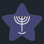 Adesivo Estrela Gráfico Dourado do Marinho Branco Moderno Menorah<br><div class="desc">Hebraico Menorah Sticker. Marinho,  Branco,  Dourado. Transferível e personalizável.</div>