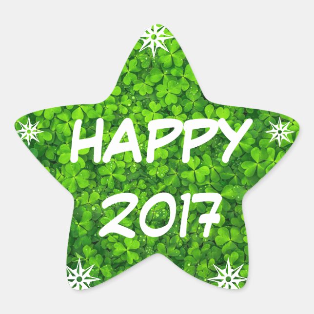 Adesivo Estrela Happy 2017, Feliz ano novo Shamrock Star Sticker (Frente)