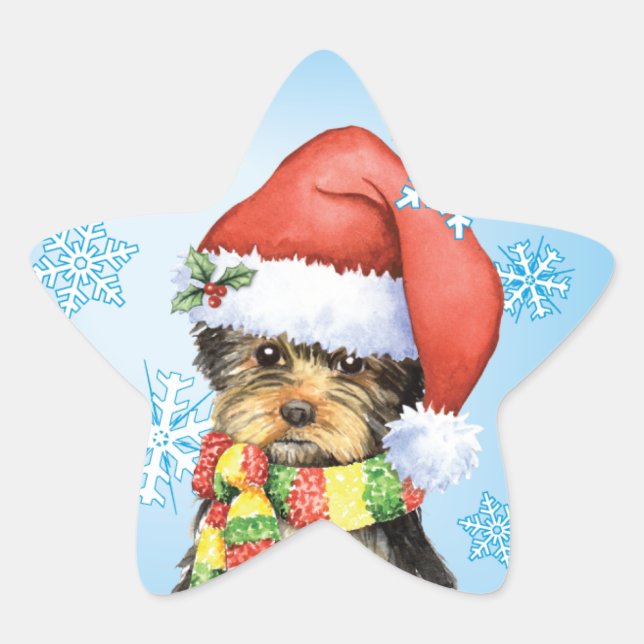 Adesivo Estrela Happy Howlidays Yorkie (Frente)