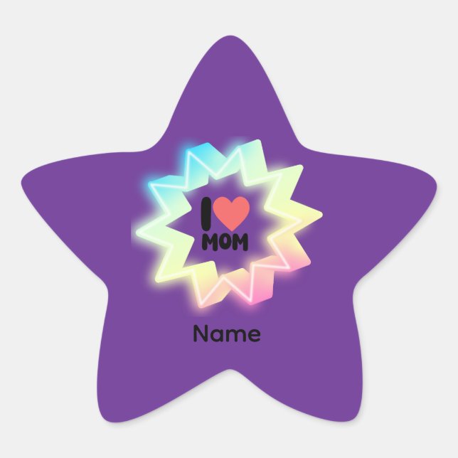 Adesivo Estrela I Love Mom Colorful Neon Star (Frente)