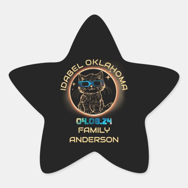 Adesivo Estrela Idabel Oklahoma Total Solar Eclipse 2024 Cat Lover (Frente)