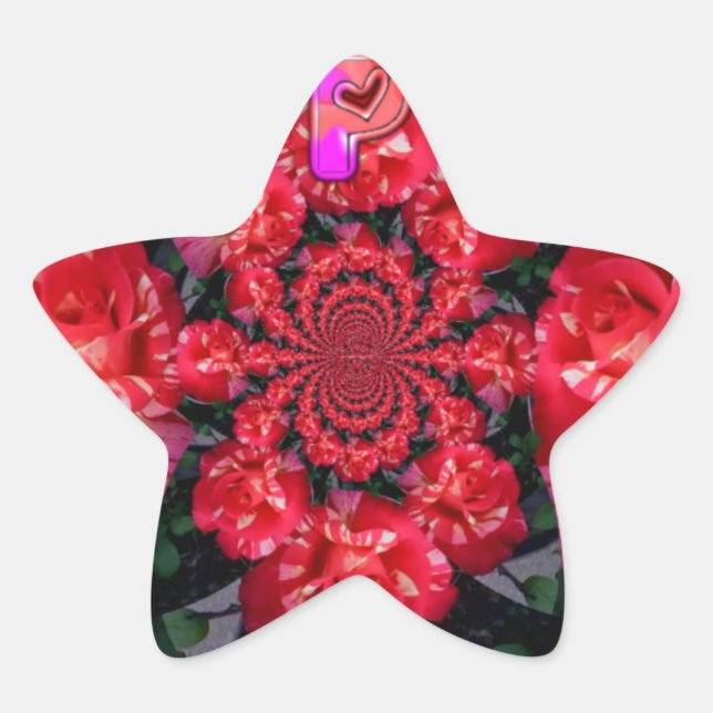 Adesivo Estrela Impressão de Arte "Namorados Feliz", Rosas vermelh (Frente)