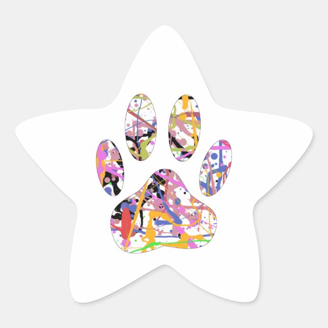 Adesivo Estrela Impressão de Paint Splatter Dog Paw (Frente)