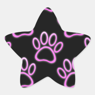 Adesivo Estrela Impressão de Paw Neon Dog Rosa