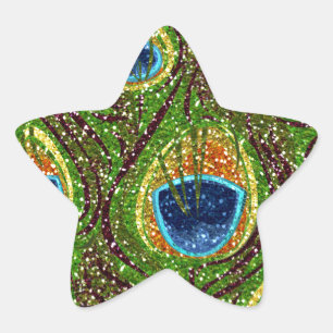 Adesivo Estrela Impressão de Penas de Peacock Coloridas