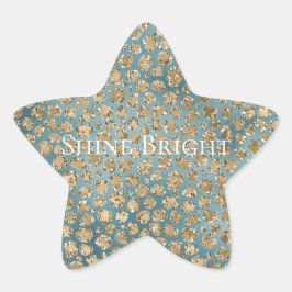 Adesivo Estrela Impressão do Leopardo Azul-Teal Verde Dourado