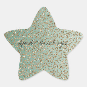 Adesivo Estrela Impressão do Leopardo Glitter Glitter Verde Emera