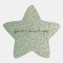 Adesivo Estrela Impressão do Leopardo Glitter Glitter Verde Emeral