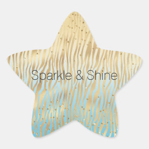 Adesivo Estrela Impressão Dourada de Sparkle Zebra de Omã Amarelo