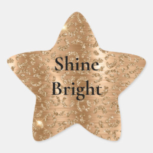 Adesivo Estrela Impressão Leopardo com Glitter Dourada