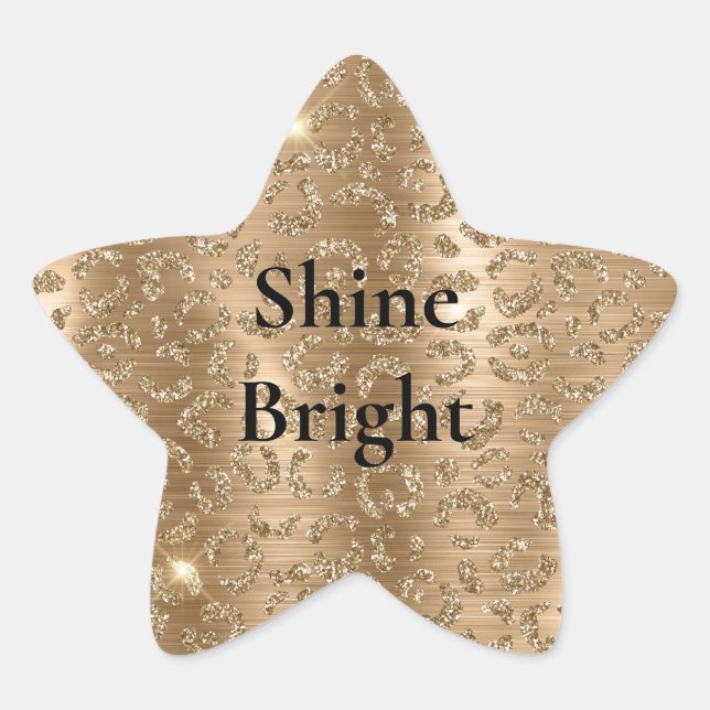 Adesivo Estrela Impressão Leopardo com Glitter Dourada (Frente)