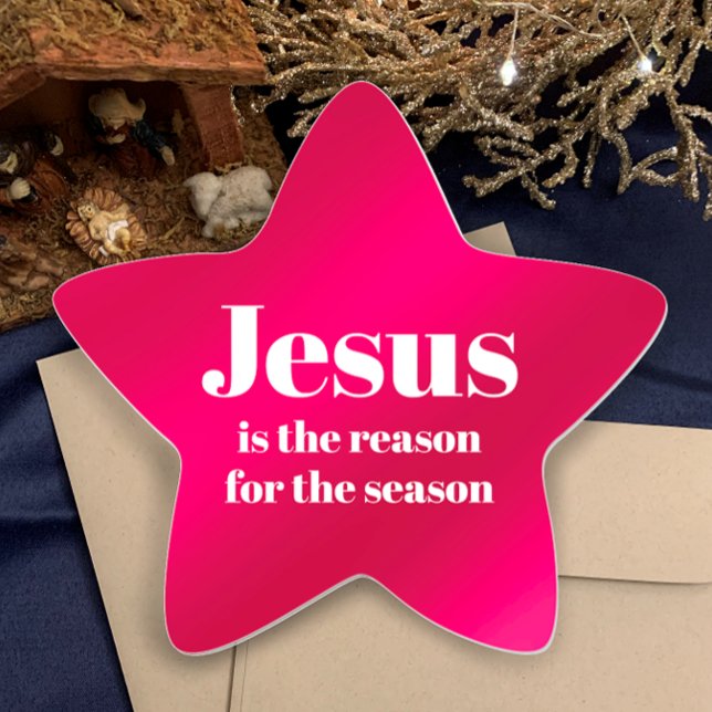 Adesivo Estrela Jesus é a razão do Natal Vermelho da temporada (Jesus is the reason for the season. Elegant red religious Christmas envelope or wrapping  sticker.
)