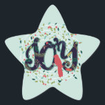 Adesivo Estrela Joyful Joy Christmas Sticker<br><div class="desc">Os adesivos de Natal com um aspecto natural,  apresentam um fundo azul pálido,  coroa delicada com folhas e bagas pequenas,  um pássaro vermelho e texto cursivo do rico lê JOY! Temos o design correspondente nas placas,  envelopes e etiquetas de endereço de retorno de enrolamento!</div>