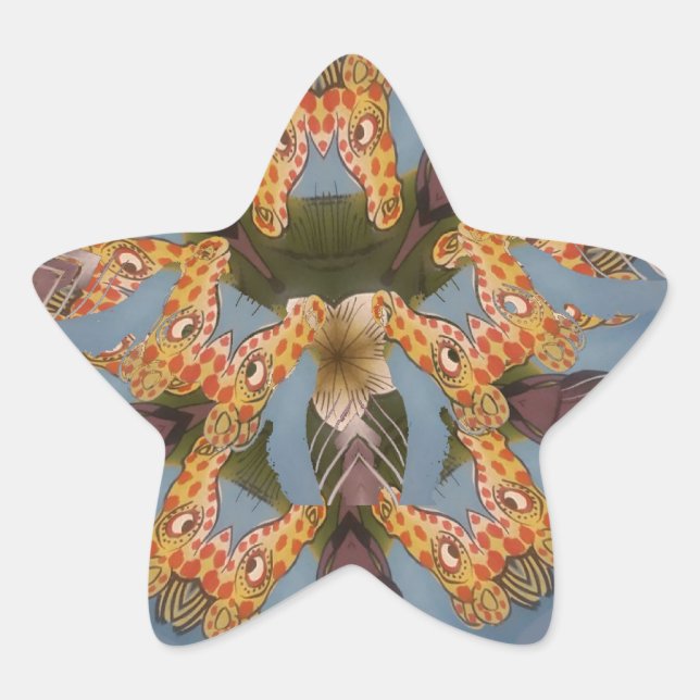 Adesivo Estrela Kaleidoscope Girafa Mandala: Arte Safari Abstrato (Frente)