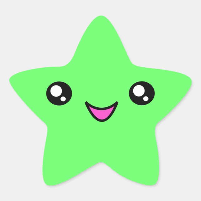 Adesivo Estrela Kawaii Face Green Star Sticker (Frente)
