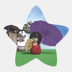 Adesivo Estrela Kokeshi Doll