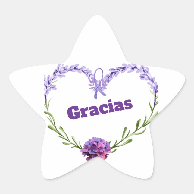 Adesivo Estrela Lavanda "Gracias" Palhetas Em Forma De Estrelas (Frente)