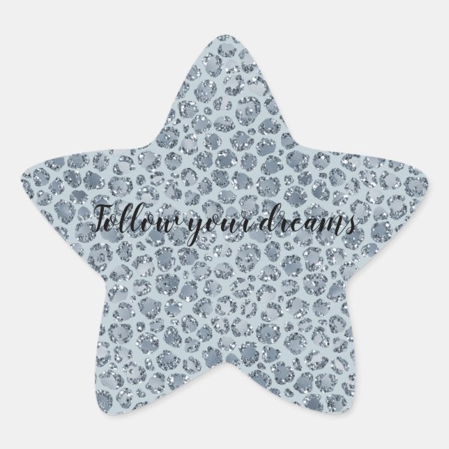 Adesivo Estrela Leopardo Azul de Denim Glitter (Frente)