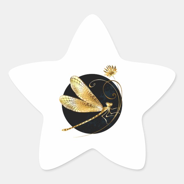 Adesivo Estrela libélula ouro em círculo preto (Frente)