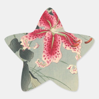 Adesivo Estrela Lily e Borboletas por Ohara Koson