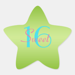 Adesivo Estrela Limão, rosa e aqua 1,5" Star Sweet 16 Sticker