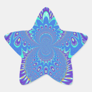 Adesivo Estrela Linda arte moderna do Cyan Blue batik Kaleidoscope